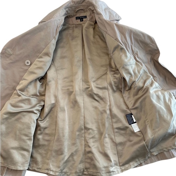 Via Spiga Tan Belted Double-Breasted Trench Coat Pleated Womens M - Picture 4 of 11